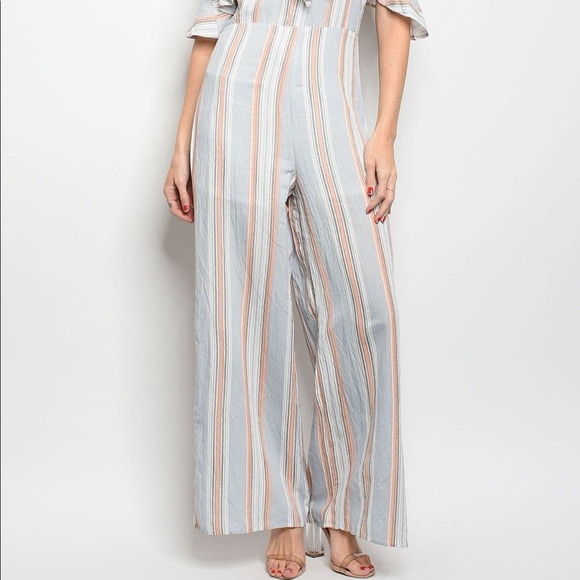 Striped Ruffle Jumpsuit Wide Leg - Picture 2 of 6